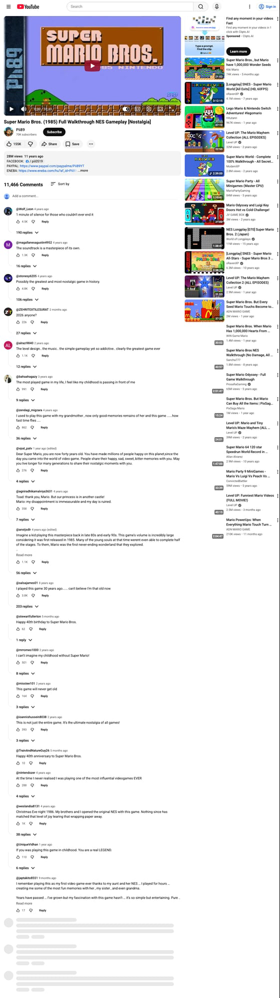 Super Mario Bros gameplay page capture